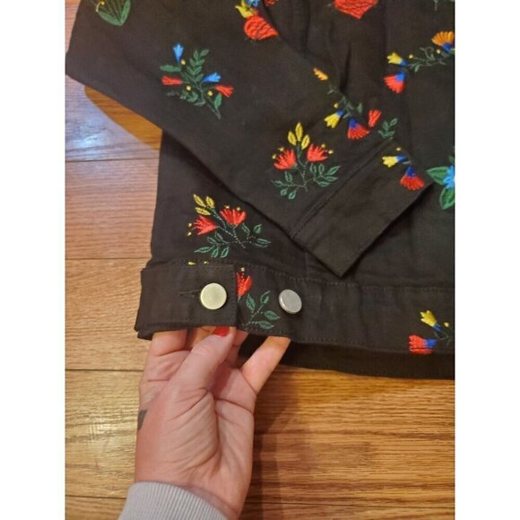 Lifted Anchors Rialto Jacket Black Denim Mens Small Embroidered Flowers Hearts - Picture 6 of 11